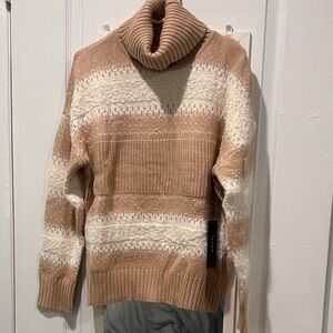 Tahari Beige and White Cowl Neck Sweater